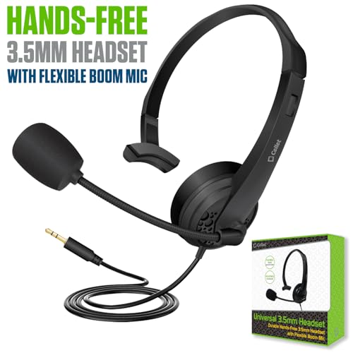 Cellet Wired Hands Free Headphones with 3.5mm Jack, Compatible to Computer Cellphone Headphone PC Skype Webinar Smart Phone Call Center Use Hands Free for delivery man Truck Driver