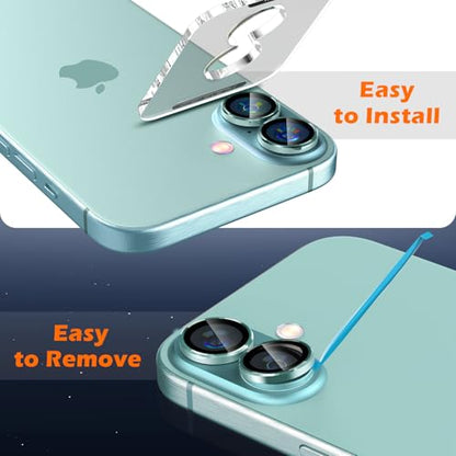 imluckies for iPhone 16 / iPhone 16 Plus Camera Lens Protector, AR+AF Tempered Glass 9H Anti-Scratch Metal Individual Lens Cover, HD Clear Camera Accessories, Case Friendly - Teal - color: Teal