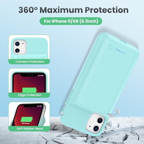 Feob Battery Case for iPhone 11/XR, [2026 Upgraded] 7500mAh Slim Portable Smart Charging Case Rechargeable Protective Extended Charging Cover for iPhone 11/XR-Green - color: Green