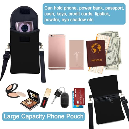 Neoprene Cell Phone Sleeve Pouch Case Bag with Crossbody Strap Neck Lanyard for Women 7.5 X 4.3 in Black - color: Black Fashion