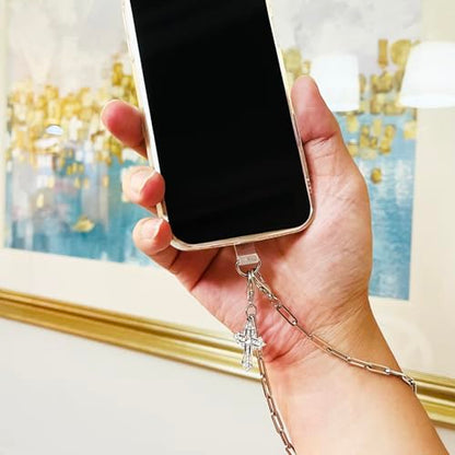 Phone Wrist Strap Metal Phone Chain Wristlet Strap Detachable Cellphone Lanyard Wrist with Tether Tab - color: 20_double-silver