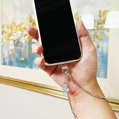 Phone Wrist Strap Metal Phone Chain Wristlet Strap Detachable Cellphone Lanyard Wrist with Tether Tab - color: 01_silver Christ Cross