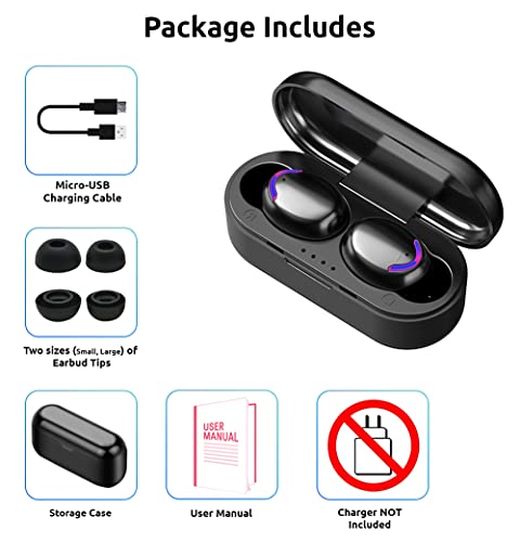 Wireless V5.3 Bluetooth Earbuds Compatible with Motorola Moto G Play/Stylus/Edge/Edge+/5G/2025/2024/2023 Thin Travel Case, 8D Bass Mic IPX7 Waterproof/Sweatproof - color: Black Mini