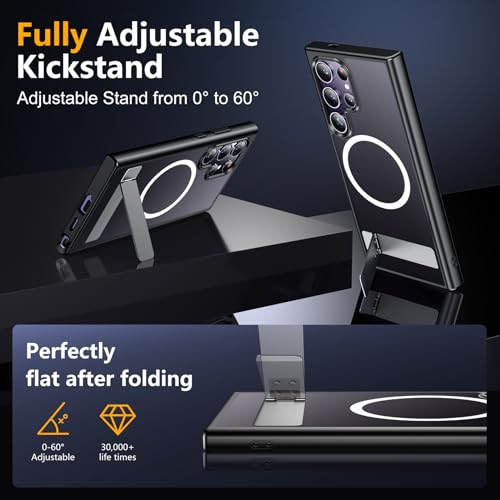 SPIDERCASE Samsung Galaxy S24 Ultra Case with Invisible Kickstand, Magnetic, Shockproof, Slim, Black - color: Black