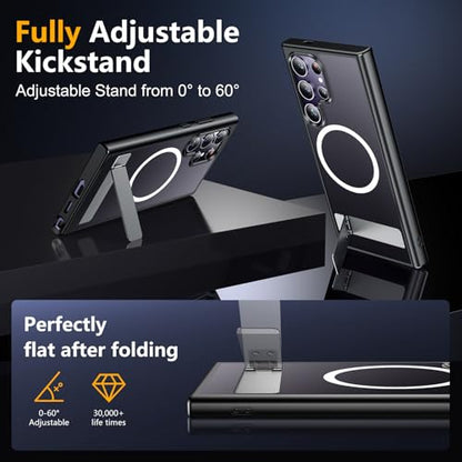 SPIDERCASE Samsung Galaxy S24 Ultra Case with Invisible Kickstand, Magnetic, Shockproof, Slim, Black - color: Black