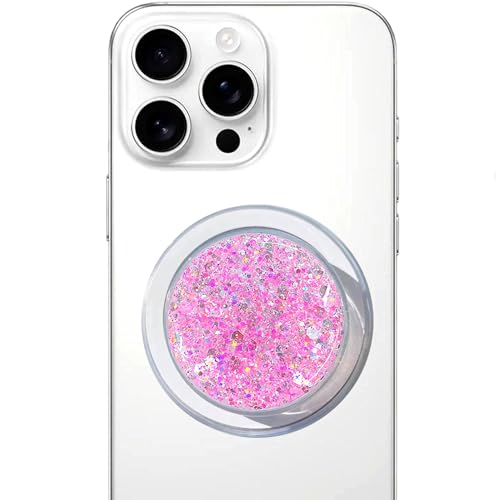 Magnetic Retractable Phone Stand, Phone Grip, Suitable for Round Foldable Phones and Tablet Accessories - Transparent ShinePowder (Magnetic Pink) - color: Magnetic pink