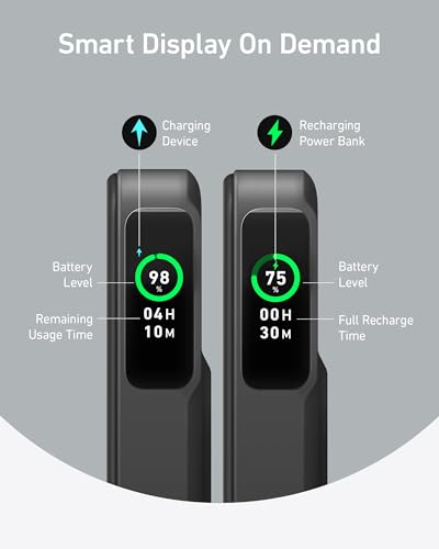 Anker MagGo Power Bank, 10,000mAh Qi2-Certified 15W Max Portable Charger | Fast MagSafe-Compatible Battery Pack, Smart Display, Foldable Stand, for iPhone 16 / 15 / 14 / 13 Only (USB-C Cable Included) - color: Black