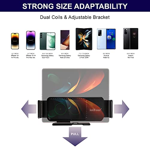 15W Qi Wireless Car Charger Auto-Rotating Dual Coils Fast Charging Vent/Dashboard Phone Mount Holder for Samsung Galaxy Z Fold 8u/7/6/S24, iPhone 17/16/15/14 Pro Max, Google Pixel 8/7 Pro (L)