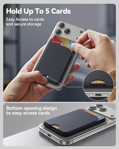 TWZKG for MagSafe Wallet, 5 Cards Holder with Stand, Magnetic Phone Wallet Stand for iPhone 17/16/15/14/13/12 Pro Max Air Plus Series, RFID Blocking Vegan Leather,Black - color: Black