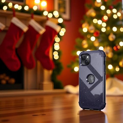IDweel for iPhone 15 Case with Screen Protector,Luxury 3 in 1 Shockproof Slim Fit Hybrid Heavy Duty Protection Glitter Hard PC Cover Soft Silicone Sturdy Bumper Full Body Case,Glitter Navy Blue - color: Glitter Navy Blue