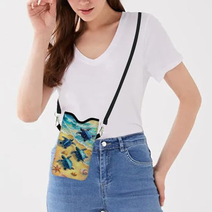 Neoprene Cell Phone Sleeve Pouch Case Bag with Crossbody Strap Neck Lanyard for Women 7.1 X 3.9 in Cute Turtle - color: Cute Turtle