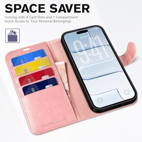 TUCCH Wallet Case for iPhone Air (6.5") 2025, 4 Card Holders, Rose Gold | RFID Blocking, Viewing Stand, Shockproof TPU Shell, PU Leather, Magnetic Closure, Protective Folio Flip Cover - color: Rose Gold