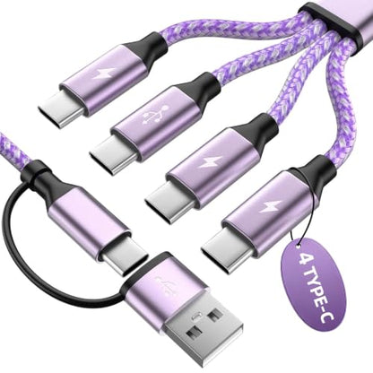 USB C Splitter Multi Charging Cable, USB A/C to USB C Charger Cord - color: Purple&1PCS