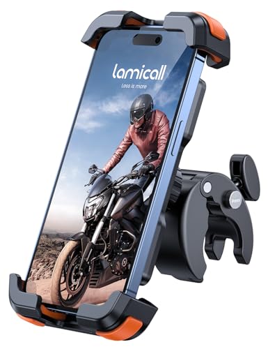 Lamicall Motorcycle Bike Phone Holder with Upgrade Quick Install Bar Clip - color: Orange