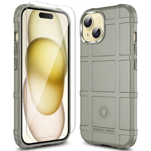 Rugged Shield 8ft Drop Proof TPU Thick Armor Tactical Protective Case Compatible with iPhone 15 (6.1 inches) - Light Clay - color: Light Clay, size: iPhone 15