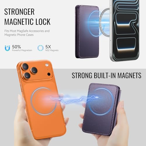 HXY for Magsafe Wallet Magnetic Card Holder RFID Blocking with Stand, 6 Card Holder for Phone Case, Slim Leather Magnetic Wallet for iPhone 17/16/15/14/13/12 Pro/Max/Plus (Purple) - color: Purple