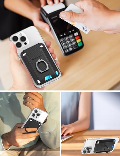 for Magsafe Wallet with Grip, 6-Card Holder; Stronger Magnetic Phone Wallet - color: Carbon Fiber