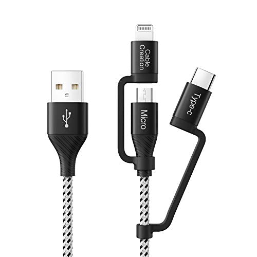 CableCreation Multi Charging Cable 4FT, 3 in 1 Lightning/USB-C/Micro USB Cable [MFi Certified], Braided USB Charge Data Sync Cord for iPhone, iPad, Samsung, Pixel, Android Cellphone&Tablet, More