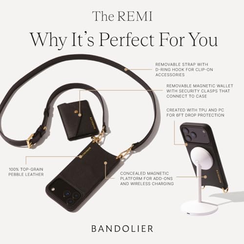 Bandolier Remi Leather Crossbody Phone Case iPhone 17 Pro - Black/Gld - size: iPhone 17 Pro