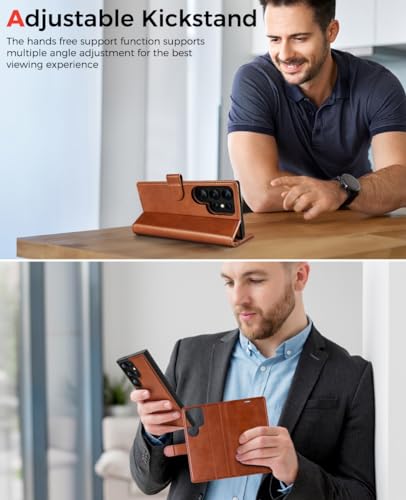 OCASE for Samsung Galaxy S24 Ultra Detachable Wallet Case with Card Holder, [2 in 1] PU Leather Flip Folio Case with RFID Blocking Magnetic Stand Shockproof Phone Cover 6.8 Inch 2024, Brown | [Removable Magnetic Case] [Wireless Charging] [Card Slot] Mobil