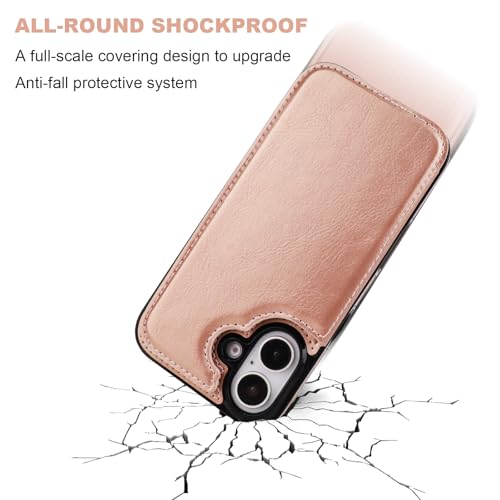 ONETOP for iPhone 16 Wallet Case with Credit Card Holder,Rosegold | Kickstand,ID/Cash Holder,Case Wallet with Card Slots,Double Magnetic Clasp,Durable PU Leather Shockproof Cover for Women Men - color: Rose Gold