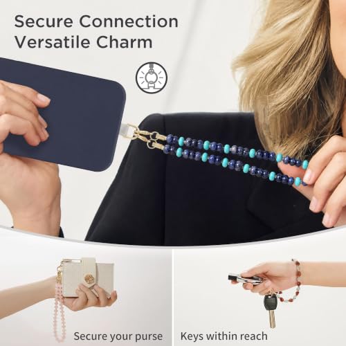 POSADINA Natural Stone Phone Charm, Beaded Healing Phone Wrist Strap, Handmade Cellphone Chain Lanyard with Tether Tab - color: Ocean Current