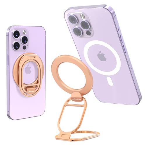 MINDSKY Mag-Safe Phone Stand Phone Grip Compatible with iPhone 12/13/14/15 Mini/Pro/Pro Max Accessories Removable Magnetic Finger Phone Ring Grip (Rosegold Pink)