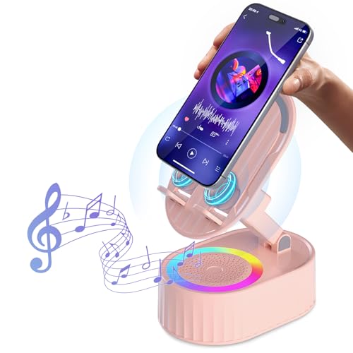 AKLLCCR Wireless Induction Bluetooth Speaker 5in1 Phone Holder Speaker - color: Pink