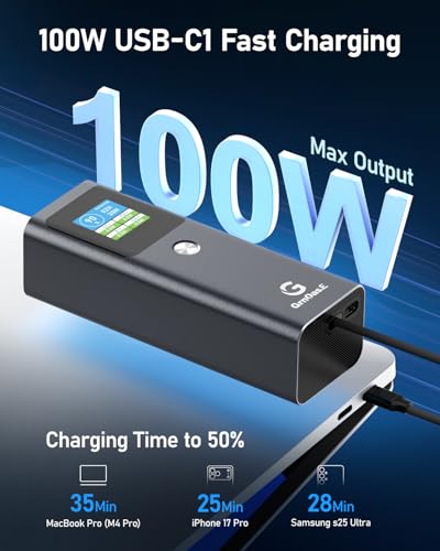 20000mAh Laptop Power Bank 100W with Built-in USB C Cable, Portable Charger Fast Charging, 100W PD Input, External Battery Pack for MacBook Pro/Air, iPhone 17/16/15, iPad, Galaxy S26/S25, Dark Gray - color: Drak gray-2w