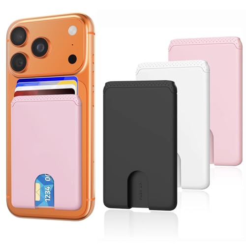 Senose Phone Wallet Stick On, Credit Card Holder for Back of CellPhone Case - color: Black+White+Pink