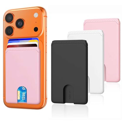 Senose Phone Wallet Stick On, Credit Card Holder for Back of CellPhone Case - color: Black+White+Pink