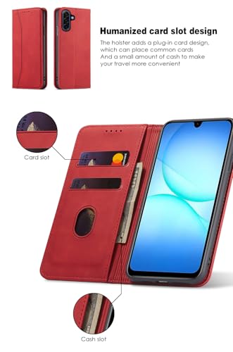 Asuwish Flip Wallet Phone Case for Samsung Galaxy A17 5G with Tempered Glass Screen Protector Magnetic Closure Folio Cover Credit Card Holder Slot Stand Cell Accessories A 17 17A 4G Women Men Red - color: Red