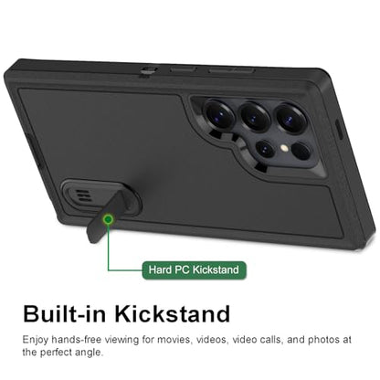 for Samsung Galaxy S26 Ultra Case, Heavy Duty Shockproof Phone Case with Built-in Kickstand + Screen Protector [Black/Black] - size: for Galaxy S26 Ultra