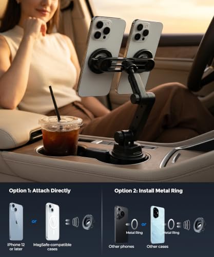 Dual MagSafe Cup Holder Phone Mount, Adjustable for iPhone 12-18 - color: Double Magsafe