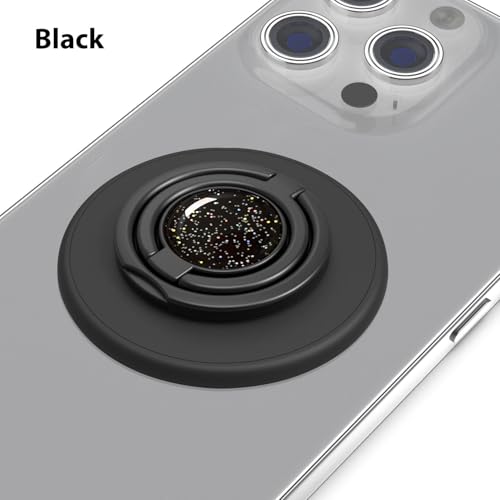 Magnetic Phone Grip Compatible with MagSafe, Magnetic Phone Ring Holder Finger Kickstand Wireless Charging Compatible, Double Cell Phone Rings Gripper Stand for MagSafe iPhone - Sparkle Black - color: Sparkle Black