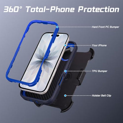 Defender Case for iPhone 17 Case with Belt Clip Holster Navy Blue | Heavy Duty Rugged Protective Phone Case, Dual Layer Shockproof Cover - color: Navy Blue