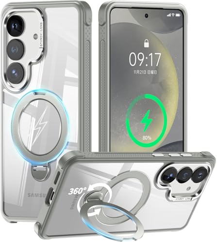 [360° Rotatable Invisible Magnetic Stand & Fit for MagSafe Designed for Samsung Galaxy S24 Case with Kickstand [Mil-Grade Shockproof] Clear Hard Back Cover for Galaxy S24, Gray - color: Gray, size: For Galaxy S24