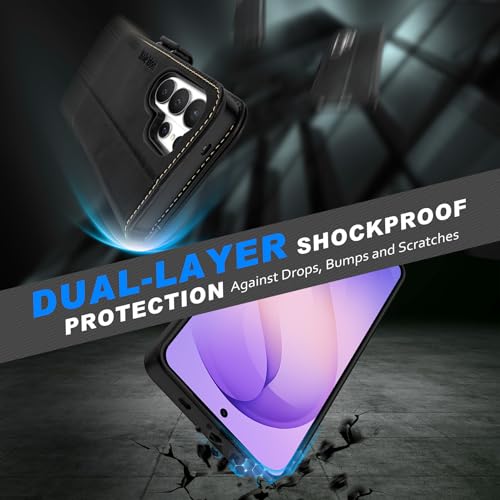 SHIELDON Detachable Wallet Case for Galaxy S26 Ultra 6.9" 2026, Retro Black | Genuine Leather, Kickstand, Magnetic Closure, RFID Blocking, Credit Card Slot, Removable, Folio Shockproof Cover - color: Retro Black