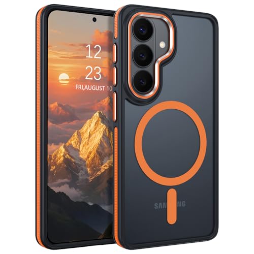 GUAGUA Magnetic for Samsung Galaxy S26 Case, [Compatible with MagSafe][Military Grade Shockproof] Slim Translucent Matte Shockproof Protective Phone Case for Galaxy S26, Orange Bumper - color: Orange, size: for Samsung Galaxy S26