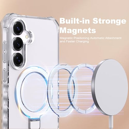 Compatible with Clear Samsung Galaxy S24 Plus/S25 Plus Case 6.7'' with Magnetic Ring Stand [Compatible with Mag-Safe] Military-Grade Wave Frame Phone Case for S24 Plus/S25 Plus, Clear - color: Clear, size: Samsung Galaxy S24 Plus /Samsung Galaxy S25 Plus