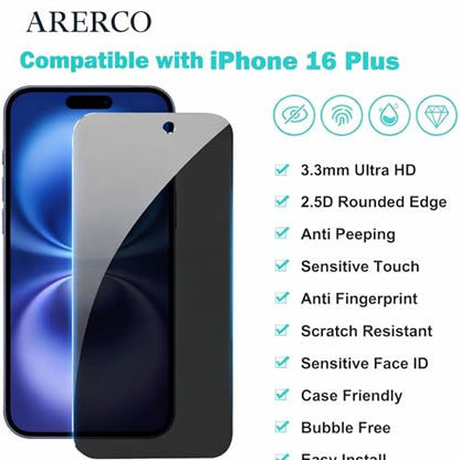 3 Pack for iPhone 16 Plus Privacy Screen Protector +2 Lens Cover - size: iPhone 16 Plus (6.7 inch)