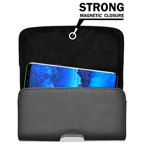 Mobi7e Premium Leather Phone Pouch Holster Large Size Compatible with Moto G Stylus, Moto G 5G, G Power, G Play, G Pure – Belt Clip Case with Loops for Smartphones with Thick Cases
