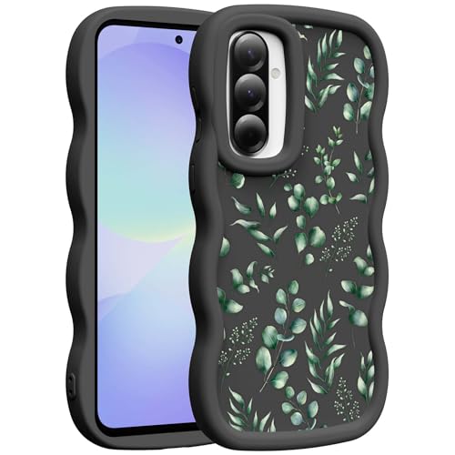 for Galaxy A36 Phone Case, Wavy Soft TPU, Black-Eucalyptus | Wavy Frame Design, Soft Slim TPU, Full Camera Lens Protection, Shockproof Phone Cover - color: Black-Eucalyptus, size: Samsung A36