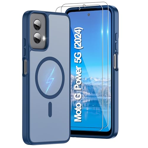 Pilaru Magnetic for Motorola Moto G Power 5G 2024 Case :(12FT Military Grade Drop Protection) Translucent Matte Slim-Shockproof Non Slip Anti-Fingerprint Hard Rugged Protective for GPower 2024 Blue - color: Dark blue, size: Moto G Power 5G 2024