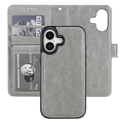 Bocasal Detachable Wallet Case Card Holder for iPhone 17, Grey | RFID Blocking Kickstand Card Slots Holder PU Leather Magnetic Shockproof Wrist Strap Removable Flip Protective Cover 6.3 inch - color: Gray