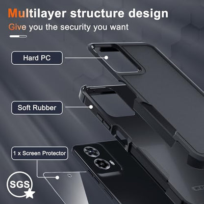 Case Compatible with Moto G 5G 2024, Full Body Heavy Duty Rugged Shockproof Protective Phone Cover with Lanyard Strap, Tempered Glass Screen Protector, Black Matte | with Tempered Glass Screen Protector+Lanyard Strap,Rugged Shockproof Protective Phone Cas