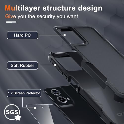 Case Compatible with Moto G 5G 2024, Full Body Heavy Duty Rugged Shockproof Protective Phone Cover with Lanyard Strap, Tempered Glass Screen Protector, Black Matte | with Tempered Glass Screen Protector+Lanyard Strap,Rugged Shockproof Protective Phone Cas