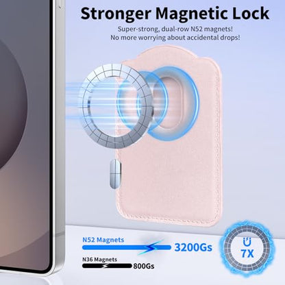 Magnetic Wallet for Samsung Galaxy S26 S25 S24 Series, Fold 8 Ultra with Magsafe Case, for iPhone 17-12 Series, RFID Blocking Leather Magnetic Card Holder | Holds 3 Cards | Light Pink - color: Light-Pink