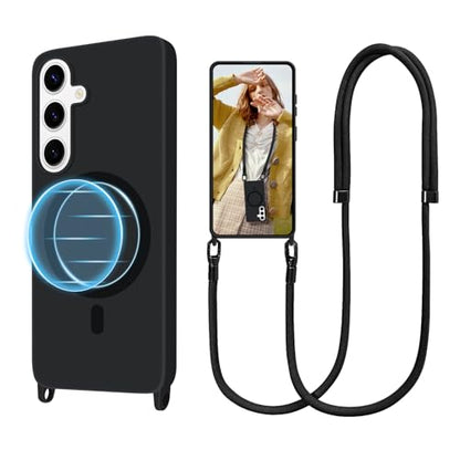 for S26 Case with Crossbody Lanyard, Compatible with MagSafe, Magnetic Case with Adjustable Neck Strap, Silicone Phone Cover for Samsung Galaxy S26 Black - size: Galaxy S26