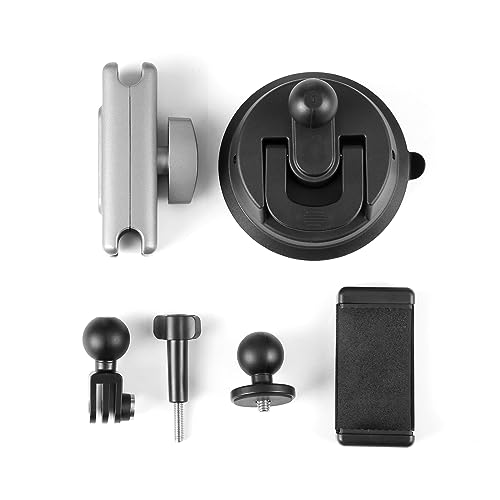 PULUZ Car Suction Cup Mount 360° Rotation Windshield & Window Camera Bracket for GoPro Hero 11 10 9 8 7 Insta360 X3 DJI Action Camera Accessories with Phone Holder with 1/4 Thread